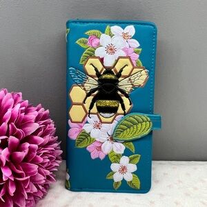 Floral Bee Wallet with Honeycomb Design